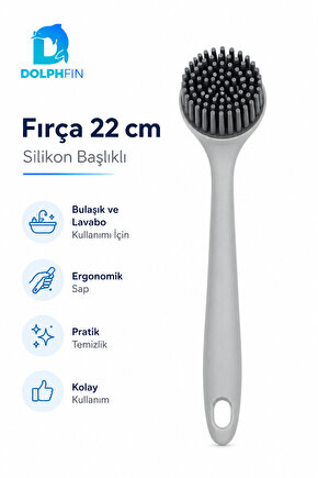 Silikon Başlıklı Bulaşık ve Lavabo Temizleme Fırçası 22 cm – Gri