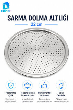 Paslanmaz Çelik Sarma Dolma Altlığı 22 cm – Tencere İçi Delikli Pişirme Tabanı
