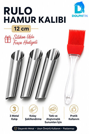 3’lü Paslanmaz Çelik Rulo Hamur Kalıbı 12 cm – Silikon Fırça Hediyeli