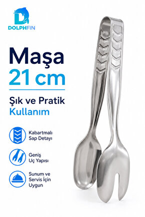 21 cm Çelik Salata Servis Maşası – Kaşık ve Çatal Uçlu Sunum Maşası