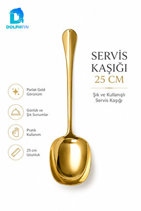 25 cm Gold Servis Kaşığı – Parlak Metal Görünümlü Şık Sunum Kaşığı