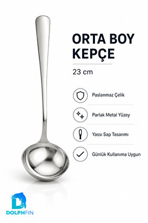 23 cm Paslanmaz Çelik Orta Boy Çorba Kepçesi Sulu Yemek Servis Kepçesi