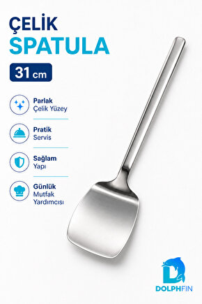 31 cm Paslanmaz Çelik Servis Spatulası Uzun Saplı Geniş Ağızlı Mutfak Spatulası