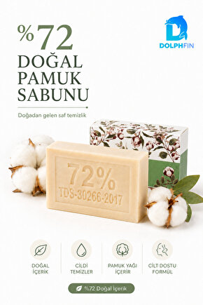 %72 Pamuk Yağlı Katı Sabun El Yüz ve Vücut Temizleme Sabunu