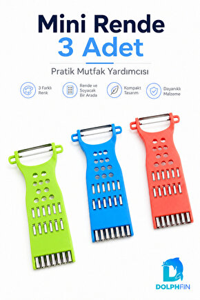 3’lü Mini Rende Seti Soyacaklı Çok Amaçlı Sebze Peynir Rendesi Renkli