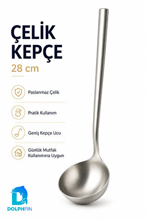 28 cm Paslanmaz Çelik Çorba Kepçesi Derin Hazneli Uzun Saplı Servis Kepçesi
