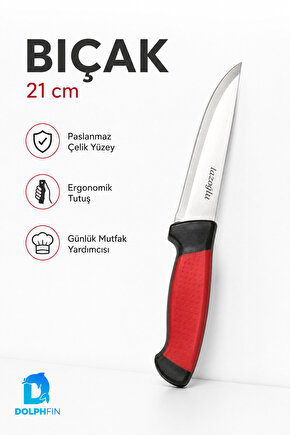 21 cm Paslanmaz Çelik Çok Amaçlı Mutfak Bıçağı Ergonomik Saplı Kırmızı Siyah
