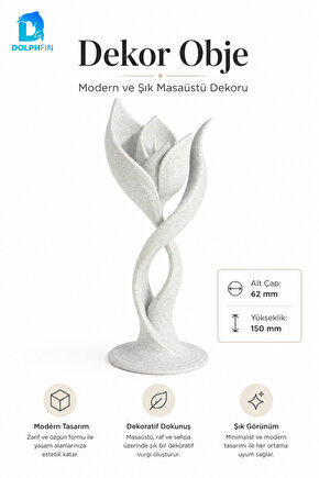 Lale Tasarımlı Dekoratif Biblo Modern Salon Ofis Raf Masaüstü Süsü Beyaz