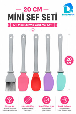 5’li Mini Şef Seti 20 cm Silikon Spatula Fırça Mutfak Yardımcı Pasta Hamur Seti