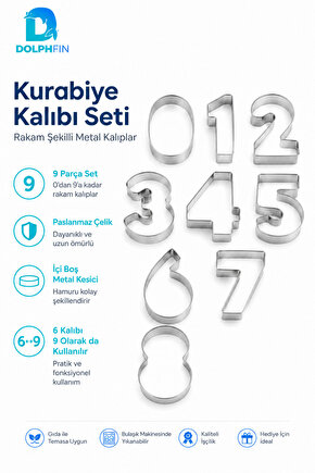 Rakam Kurabiye Kalıbı 9 Parça Metal Sayı Şekilli Hamur Kesici Paslanmaz Kalıp Seti