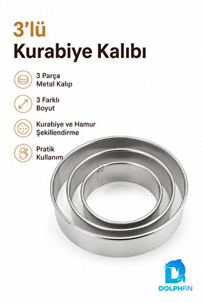 Yuvarlak Kurabiye Kalıbı 3’lü Metal Hamur Kesici Paslanmaz Kalıp Seti 6 5 4 cm