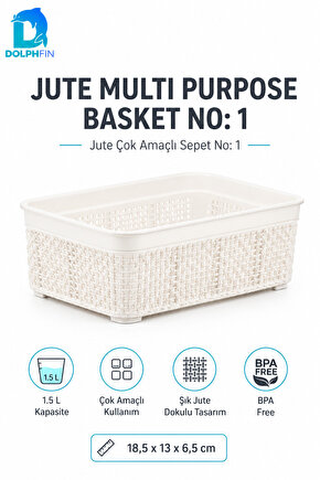 Jute Çok Amaçlı Sepet No:1 1,5 L Plastik Saklama Düzenleme Sepeti 18,5x13x6,5 cm