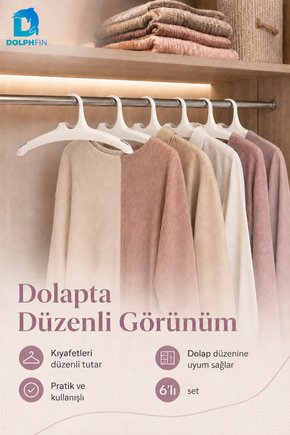 Stil Askı 6’lı Plastik Elbise Askısı Dolap İçi Gardırop Kıyafet Düzenleyici 40x24 cm