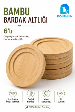 Bambu Bardak Altlığı 6’lı Set Doğal Bambu Masa Koruyucu Çay Kahve Sunum Altlığı