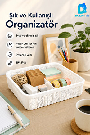 Jute Çok Amaçlı Sepet 5 L Mutfak Banyo Dolap İçi Saklama Düzenleyici Organizer 34x26x6,5 cm