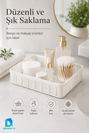 Jute Çok Amaçlı Sepet 2,5 L Mutfak Banyo Dolap İçi Saklama Organizeri 25x19x6,5 cm