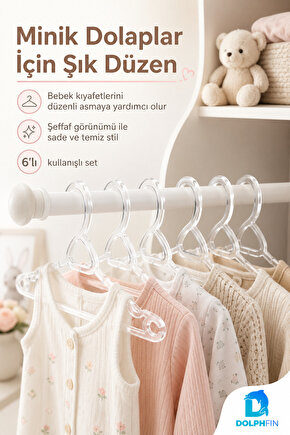 Kristal Bebe Askısı 6’lı Bebek Çocuk Kıyafet Askısı Şeffaf Plastik Dolap Düzenleyici Askı