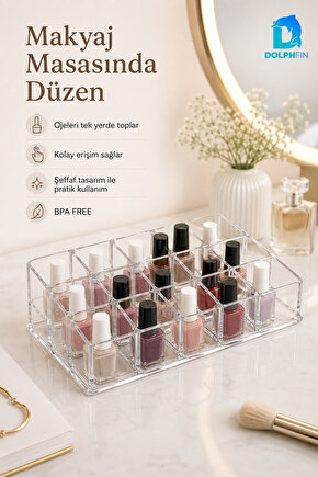 Oje Düzenleyici Şeffaf Plastik Makyaj Kozmetik Ruj Takı Organizeri 22x13x6 cm