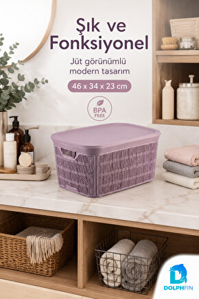 Jute Çok Amaçlı Sepet 3’lü Set 1,5 L 2,5 L 5 L Plastik Mutfak Banyo Dolap İçi Düzenleyici