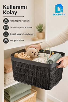 Jute Çok Amaçlı Kutu 18 L Plastik Mutfak Banyo Dolap İçi Düzenleyici