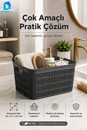 Jute Çok Amaçlı Kutu 10 L Plastik Mutfak Banyo Dolap İçi Düzenleyici