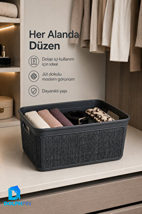Jute Çok Amaçlı Kutu 5 L Plastik Mutfak Banyo Dolap İçi Düzenleyici