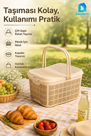 Jute Piknik Sepeti 26 L Çok Amaçlı Saklama Taşıma Sepeti Çamaşır Oyuncak Düzenleyici