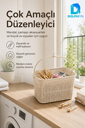 Jute Mandal Sepeti 3 L Çok Amaçlı Çamaşır Oyuncak Saklama Taşıma Sepeti