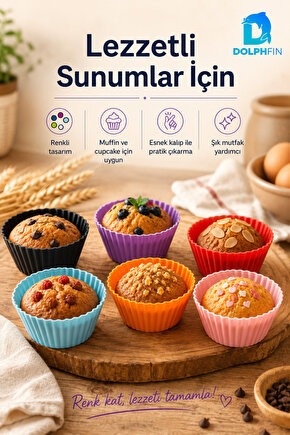 6’lı Renkli Silikon Muffin Kalıbı Cupcake Kek Kalıbı Esnek Tekrar Kullanılabilir Muffin Kabı