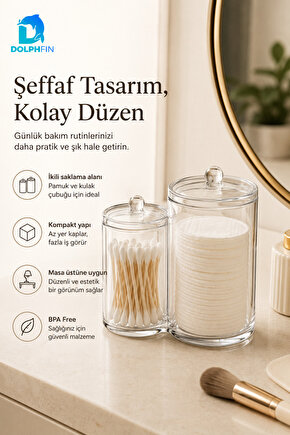 Kristal 3 Bölmeli Şeffaf Kozmetik Organizer Makyaj Takı Ruj Oje Pamuk Düzenleyici