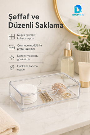 Küçük Çekmece Modülü Şeffaf Kozmetik Organizer Makyaj Takı Ruj Oje Pamuk Düzenleyici