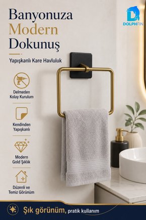 Yapışkanlı Kare Havluluk Mat Siyah Delmeden Montajlı Banyo Mutfak Havlu Askısı
