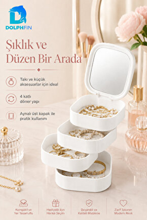 Aynalı 4 Katlı Kare Makyaj ve Kozmetik Organizer Banyo Dolap Düzenleyici