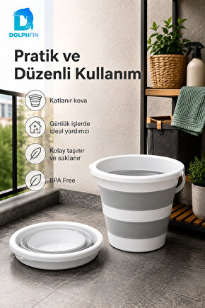 Katlanır Su Kovası 13 LT Temizlik ve Su Kovası Ev Banyo Kullanımı