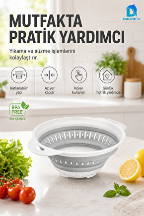 Katlanır Yuvarlak Süzgeç Mutfak Pratik Kullanım Gereci