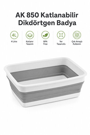 Katlanır Dikdörtgen Badya 4 Litre Pratik Katlanabilir Leğen