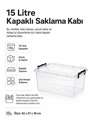 14 Litre Kapaklı Maxi Saklama Kabı Çok Amaçlı Düzenleyici Kutu