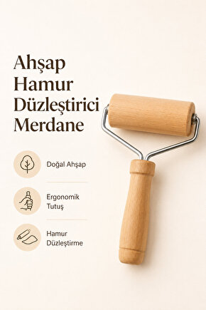 Ahşap Hamur Merdanesi Döner Saplı Hamur Açma ve Düzleştirme Rulosu