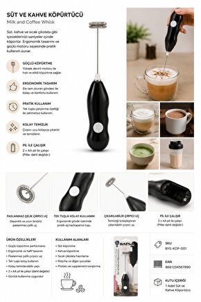 Elektrikli Süt Köpürtücü Kahve Köpürtücü El Mikseri Cappuccino Latte Frappe Çırpıcı