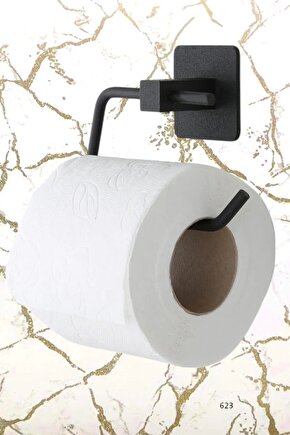 Modern Yapışkanlı  WC Tuvalet Kağıt Tutucusu Kare Siyah Paslanmaz Tutucu