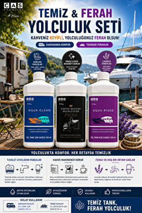 Premium Karavan Bakım Seti – Aqua Blue + Aqua Rinse Lavanta + Kahve Makinesi Temizleyici