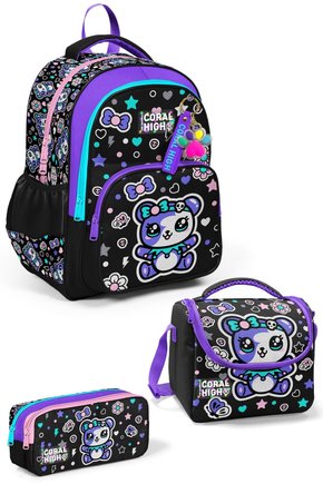 Kids Siyah Ayıcık Desenli 3lü Okul Çanta Seti SET0133242