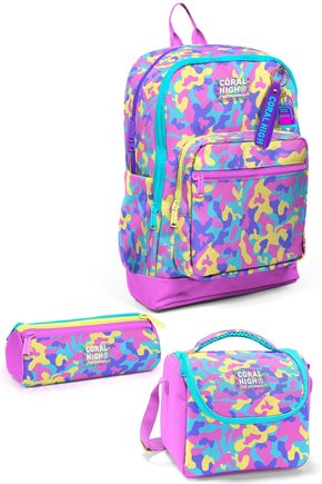 Kids Pembe Sarı Lavanta Kamuflaj Desenli 3’lü Okul Çanta Seti SET0133201