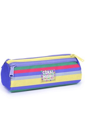 Kids Milka Gri Sarı Çizgi Desenli Üç Bölmeli Kalem Çantası 31002