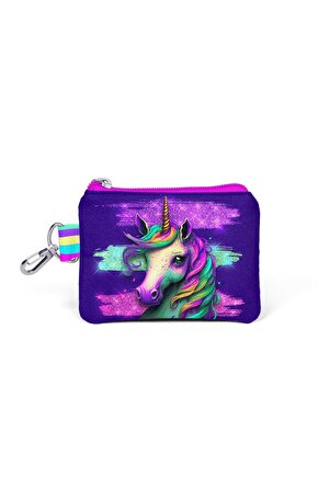 Kids Pembe Su Yeşili Unicorn Desenli Bozuk Para Çantası 21887