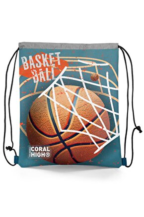 Nefti Turuncu Basketbol Desenli İpli Büzgülü Sırt Çantası 12653