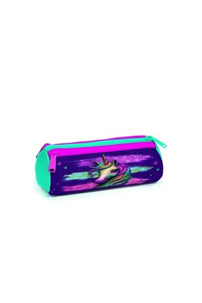 22058 Kıds Pembe Su Yeşili Unıcorn Desenli Üç Bölmeli Kalem Çantası