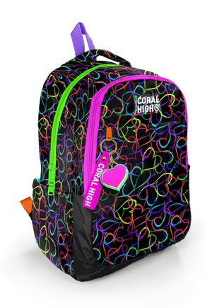 Kids Çok Renkli Kalp Desenli Üç Bölmeli Okul Sırt Çantası 23670