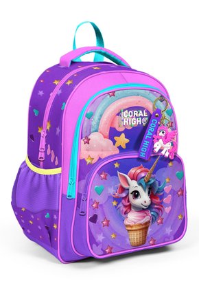 Mor Pembe Unicorn Dondurma Desenli Üç Bölmeli Okul Sırt Çantası 14421