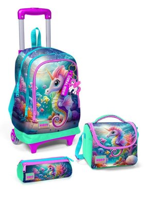 GOSHOPYA Mavi Su Yeşili Denizatı Desenli 3’lü Okul Çanta Seti GOSET0123972